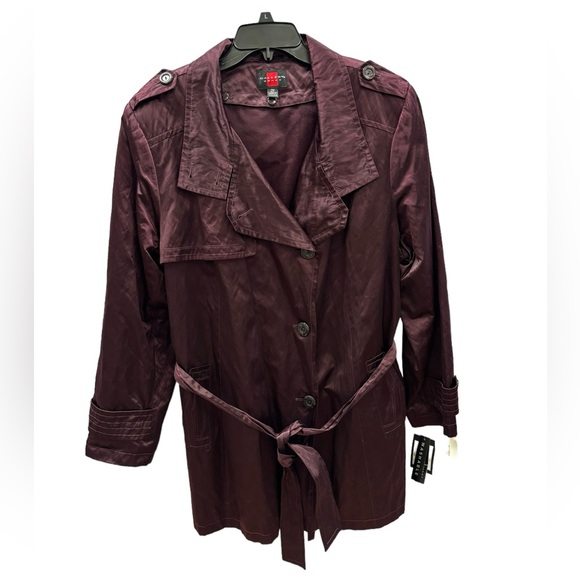 GALLERY WOMAN NWT Women’s Purple/Wine Trench‎ Coat Size 2X - Picture 1 of 12